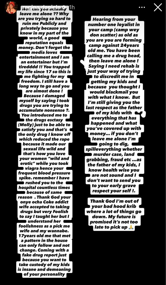 If you don?t leave me alone I?m going to spill everything whether m#rder case, land grabbing, fraud etc - Regina Daniel warns estranged husband, Ned