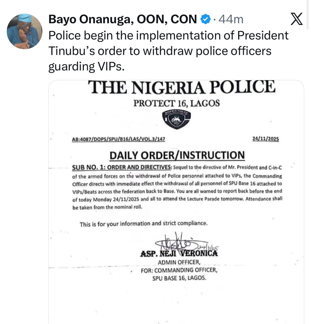 Police begin implementation of President Tinubu