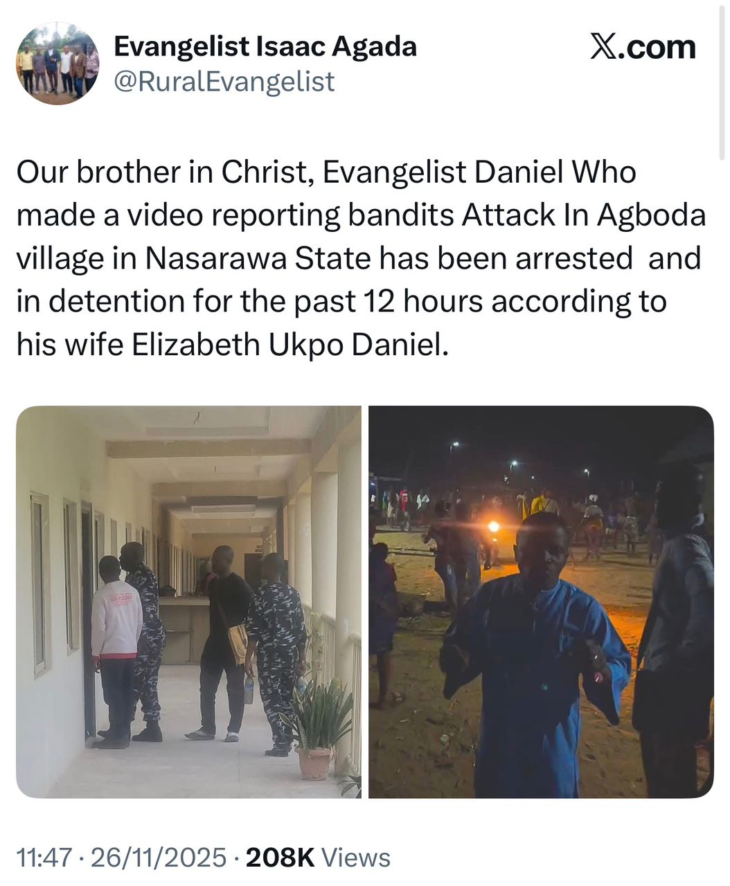 Nigerian cleric calls out FG for arresting an evangelist who raised alarm of an alleged attack in a community in Nasarawa