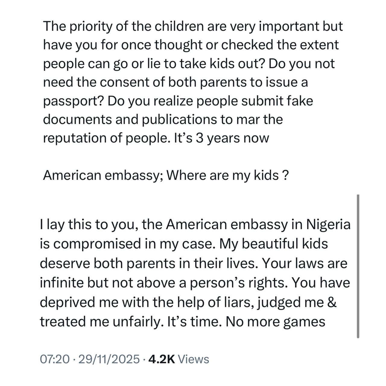 OAP Dotun calls out American Embassy in Nigeria for allowing his ex-wife relocate to the US with their children without his consent
