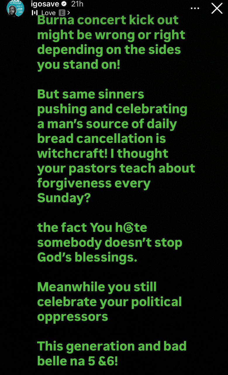 Celebrating a man?s source of daily bread cancellation is witchcraft - Comedian I Go Save slams Nigerians celebrating Burna Boy?s show cancellations following row with concert goer