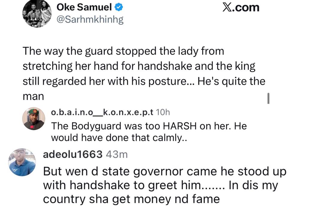 Nigerians react as Olu of Warri?s security stops lady from shaking him at an event (video)