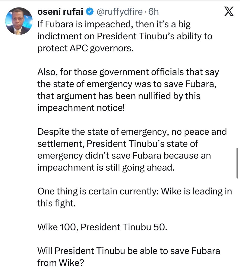 If Fubara is impeached, then it?s a big indictment on President Tinubu?s ability to protect APC governors- media personality, Rufai Oseni