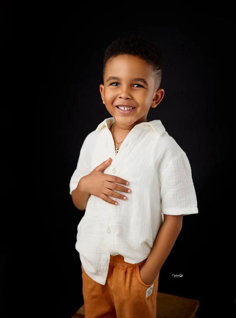 Entertainers, BankyW and Adesua, share adorable photos of their son, Hazaiah, as he turns 5