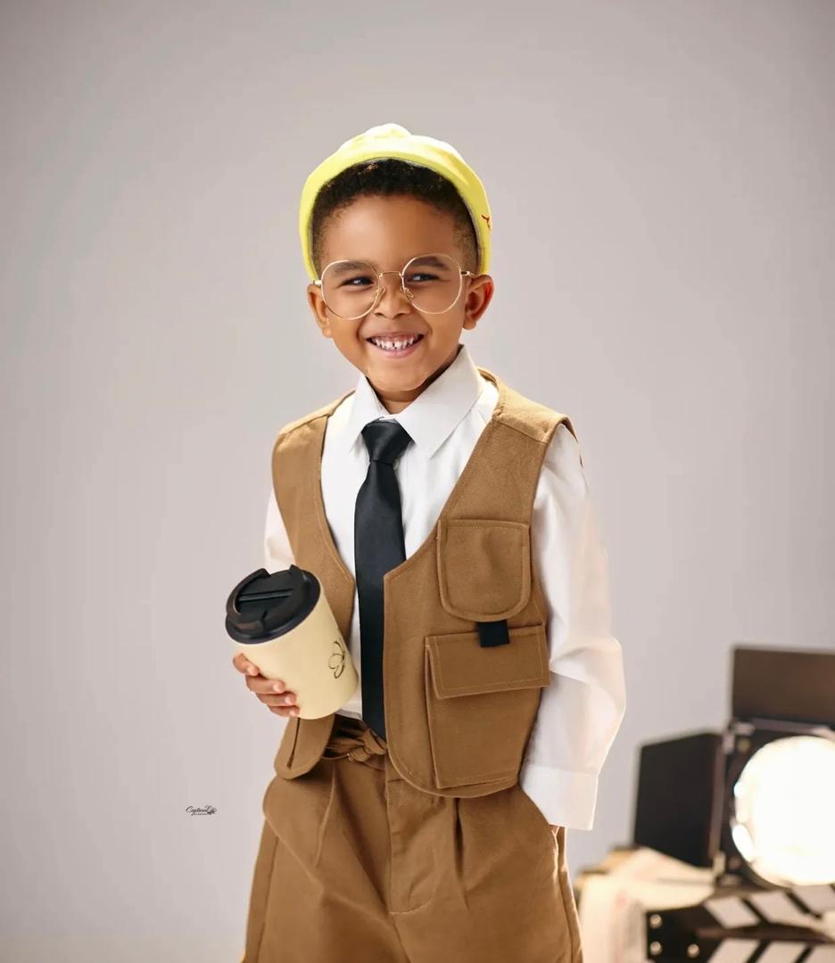 Entertainers, BankyW and Adesua, share adorable photos of their son, Hazaiah, as he turns 5