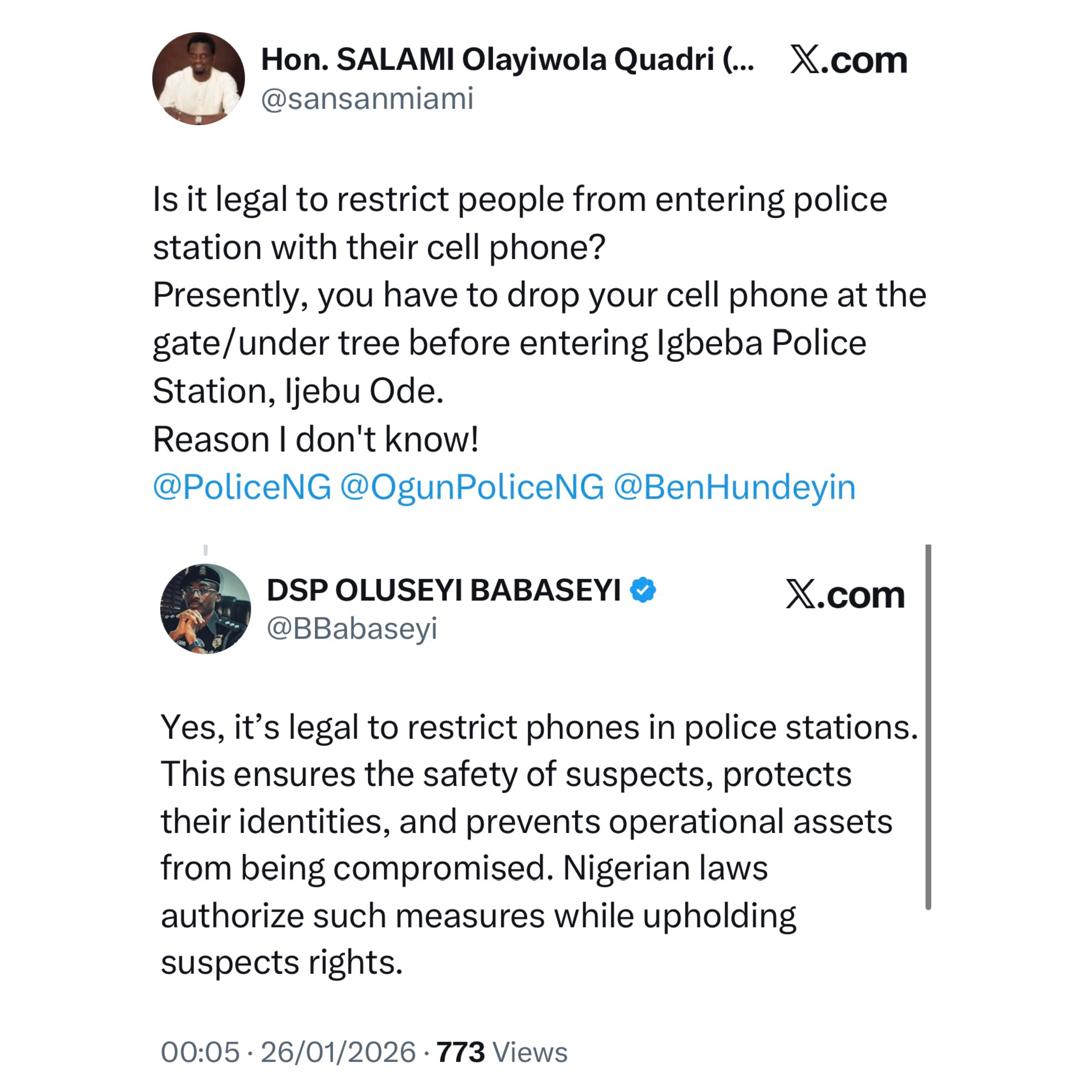 It?s legal to restrict phones in police stations - Ogun police spokesperson, Oluseyi Babaseyi, says