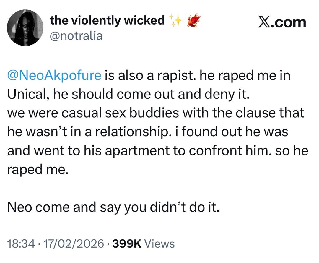 BBNaija star, Neo Akpofure, threatens legal action after Lady accused him of r@pe