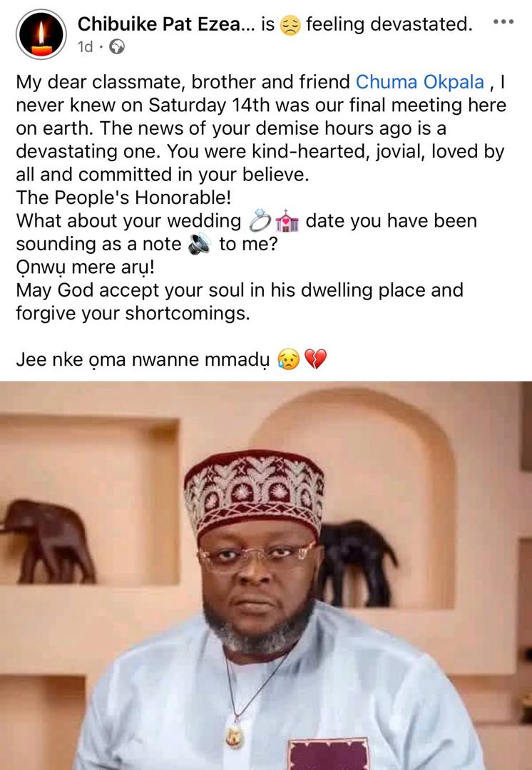 Friends mourn Anambra councillor who d!ed few weeks to his white wedding