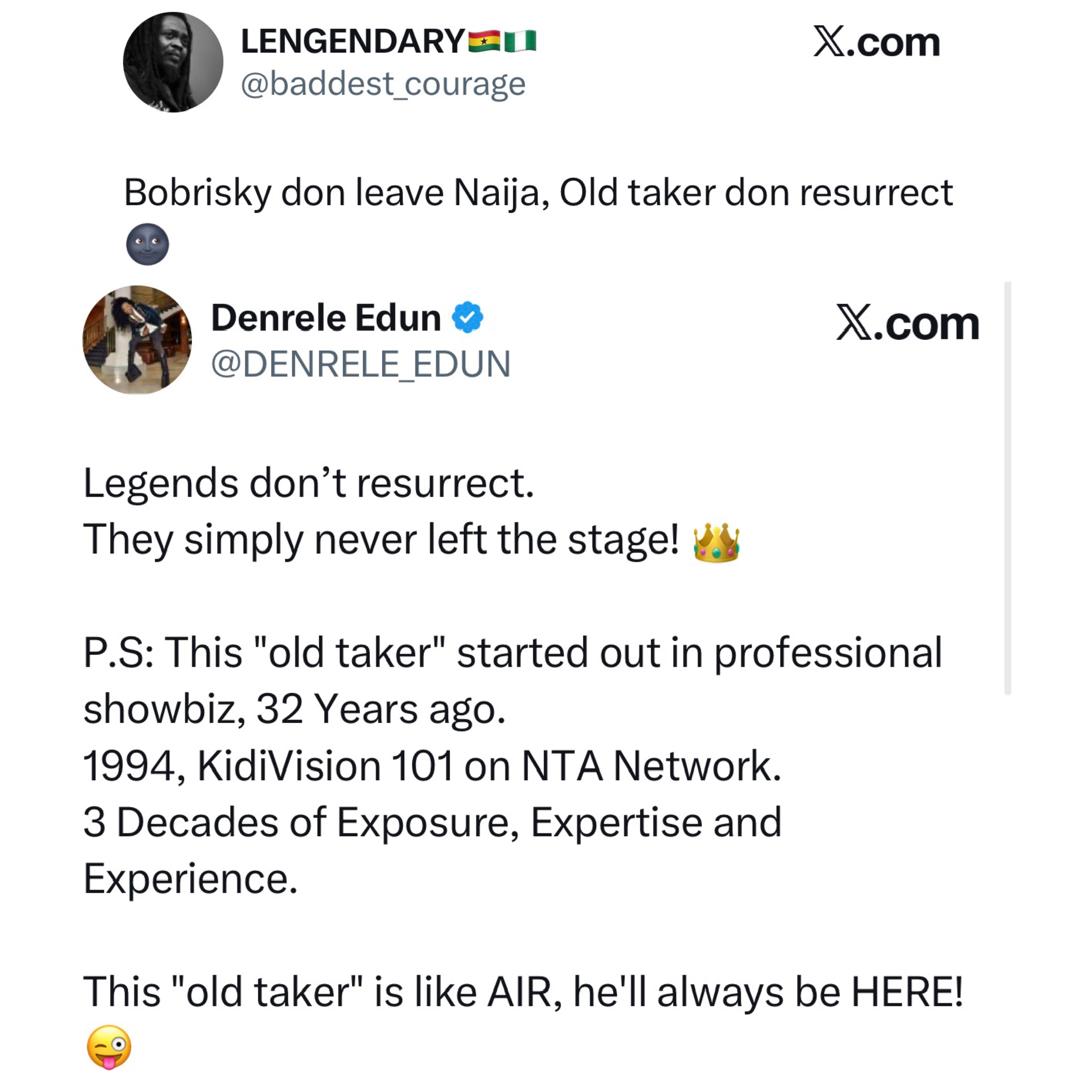 Media personality, Denrele, responds after X-user called him an ?old taker? who ?resurrected? because Bobrisky left Nigeria