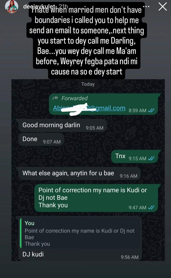 DJ Kulet calls out Nigerian man who shamed her for shutting down a married man using alluring words on her