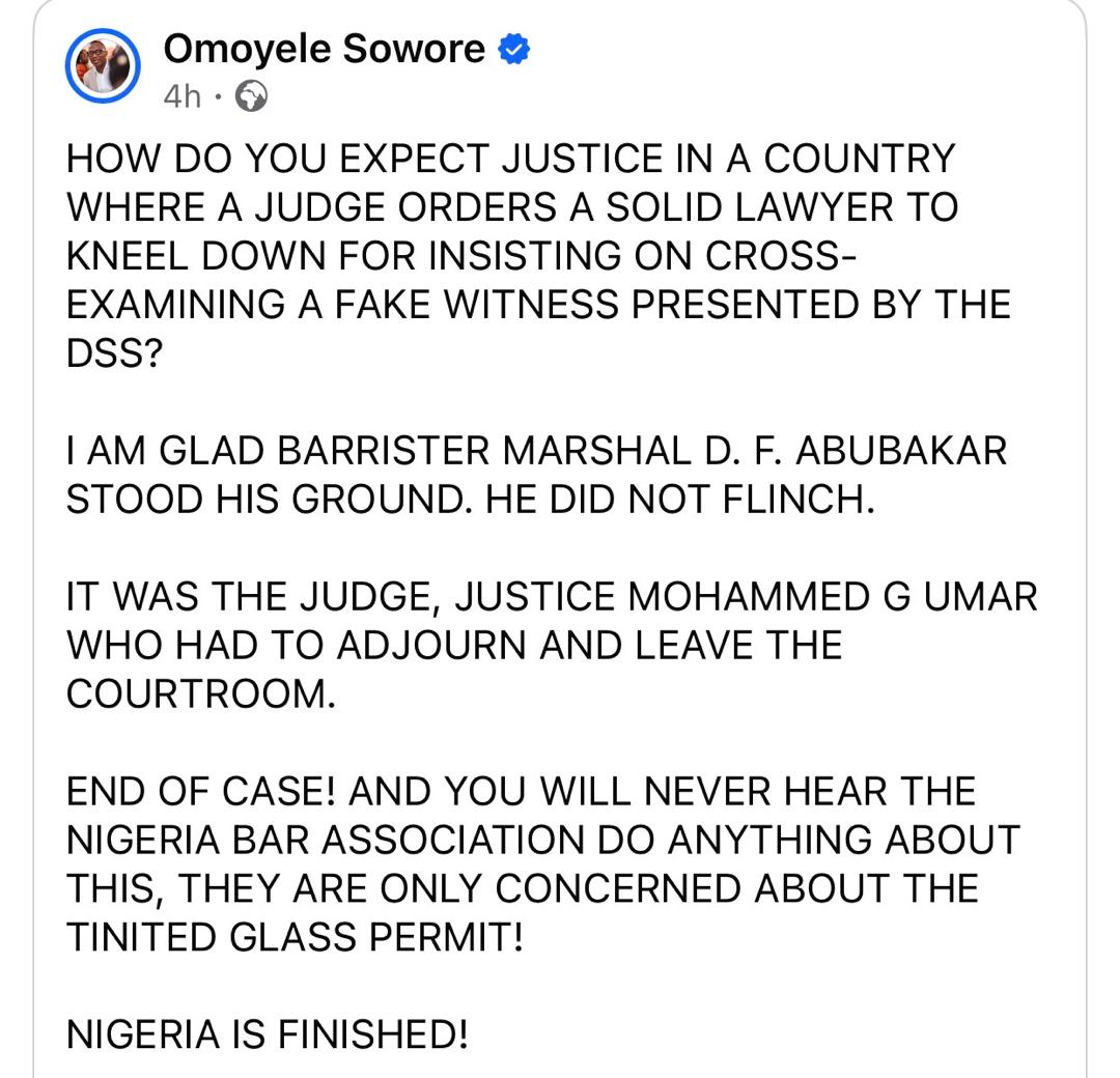 Sowore, NBA kicks as Judge orders his lawyer to kneel in court