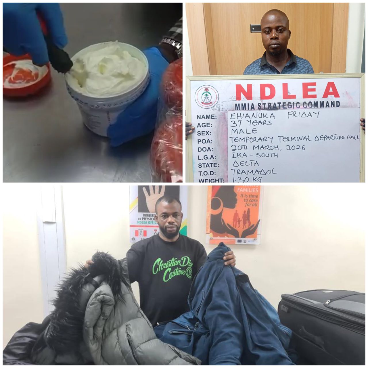 NDLEA intercepts opioids, meth in carton walls, winter jackets, cream at Lagos airport (videos/photos)