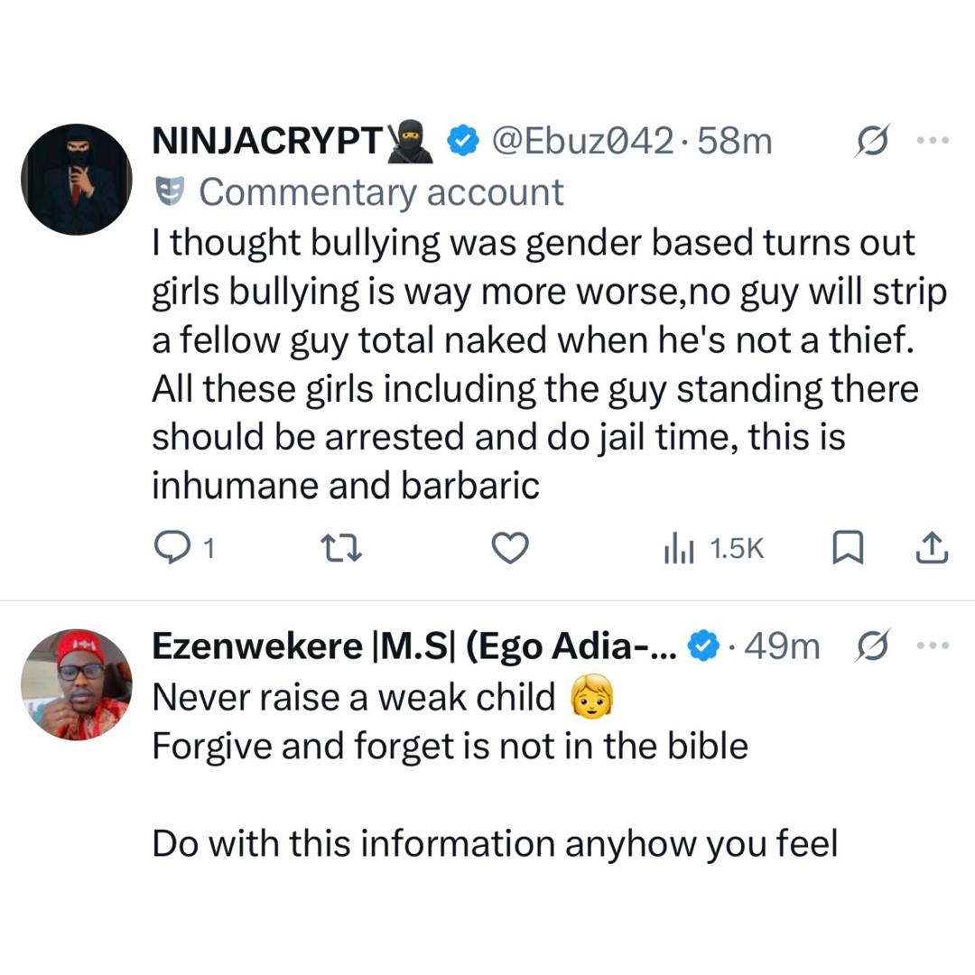 Outrage as video of secondary school students in Benue state str!ping their classmate surfaces online