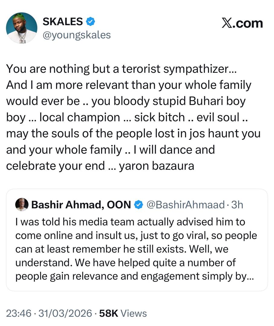 Jos attacks: Skales and Presidential aide, Bashir Ahmad, drag each other online