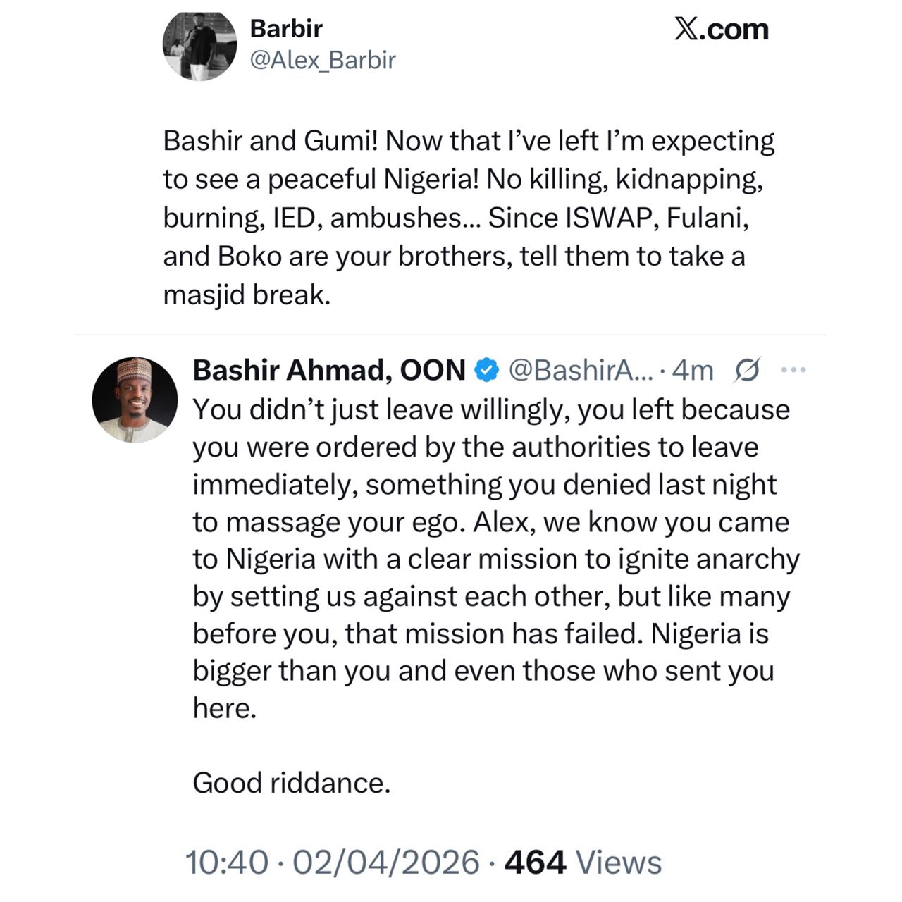 Bashir Ahmad reacts after US Missionary Alex Barbir reveals he has left Nigeria