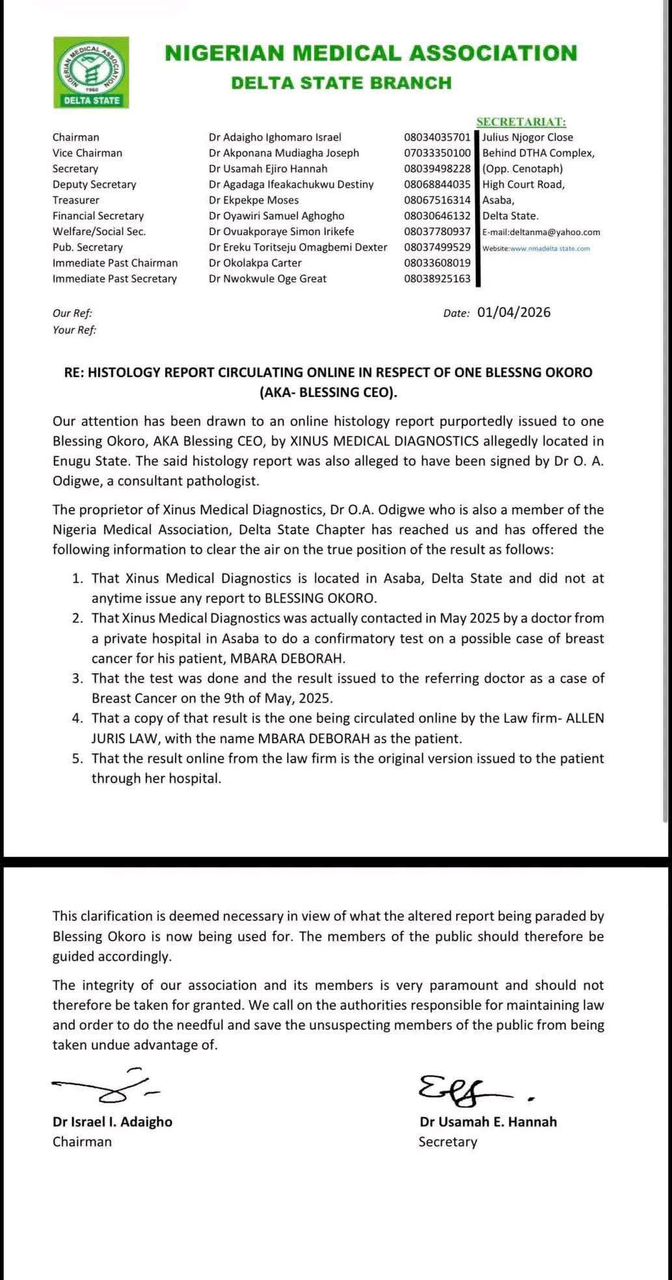 NMA confirms cancer medical report being paraded by Blessing CEO was doctored; calls on security agents to step in and do the needful