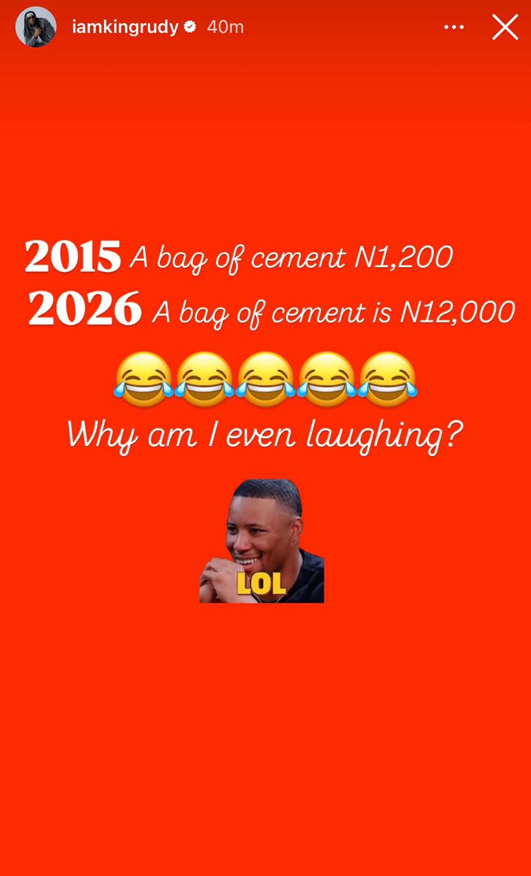 Singer Paul Okoye compares the price of a bag of cement in 2015 to 2026
