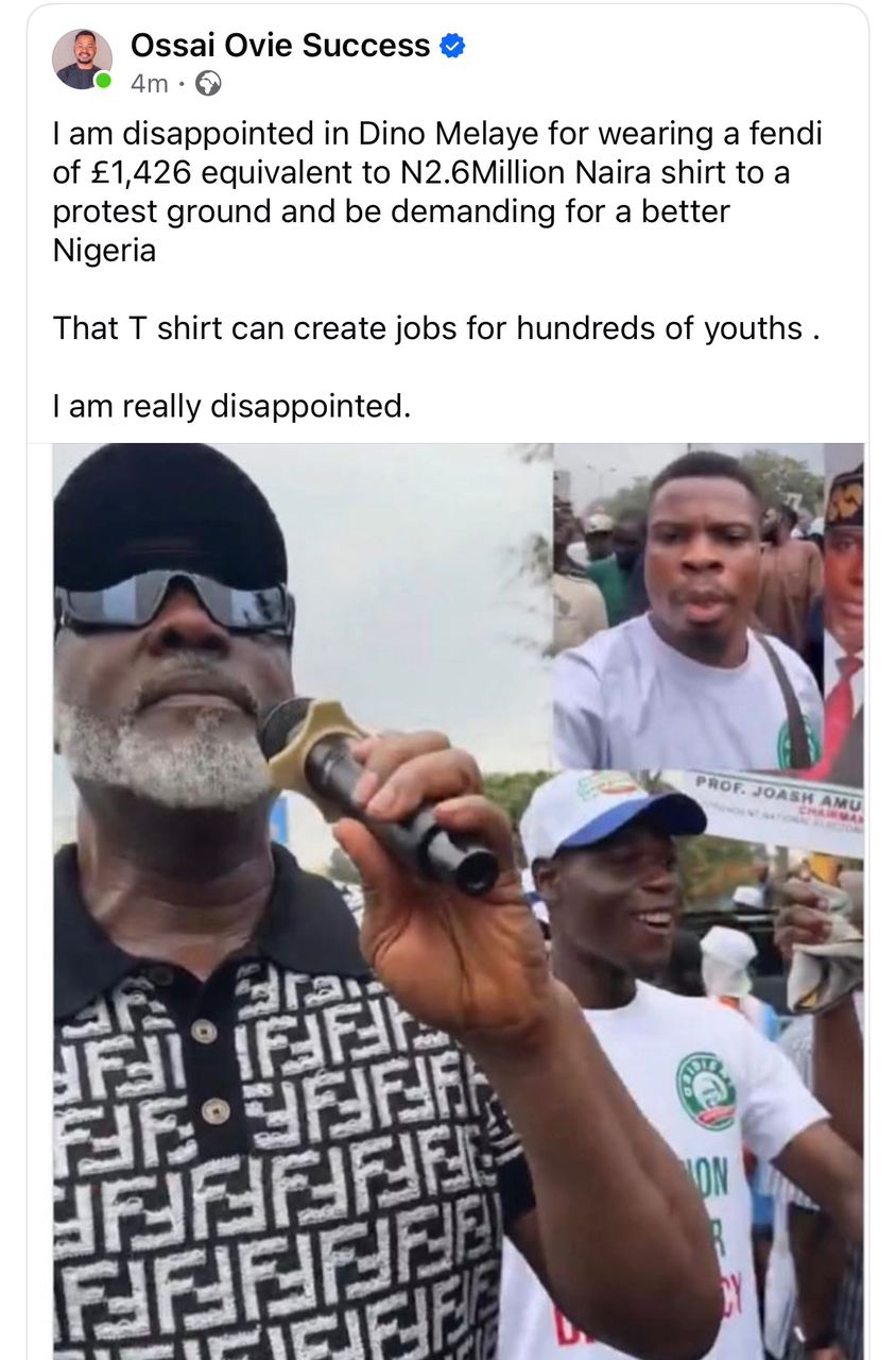 That T-shirt can create jobs for hundreds of youths - Delta state govâs aide tackles politician, Dino Melaye, for rocking Fendi shirt to protest ground