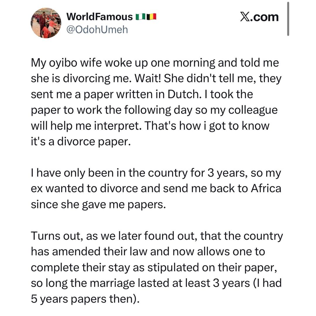 I no go do Oyinbo again- Nigerian men recount how their white spouses shocked them with divorce papers with no reasons attached