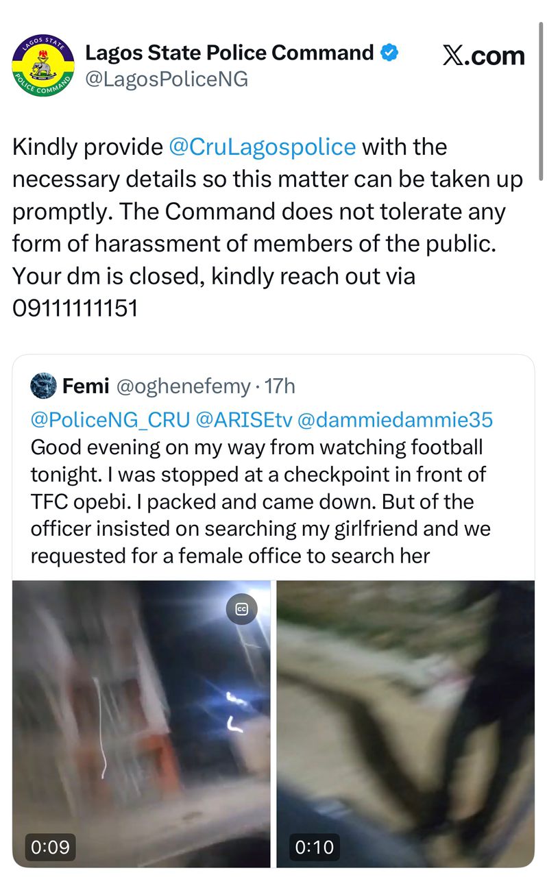 Lagos police command reacts after man accused ?drunk? officer of calling his woman a ?prost!tute? and physically ass@ulting him