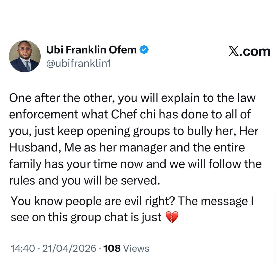 Ubi Franklin threatens to send the authorities after those who opened group chat fo b�lly singer, Davido?s wife, Chioma