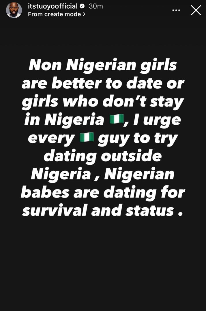 Non Nigerian girls are better to date or girls who donât stay in Nigeria - BBNaija star, Tuoyo