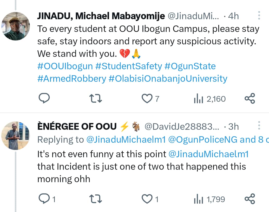 Armed robbers allegedly invade OOU Ibogun campus hostels, shoot sporadically, injure students