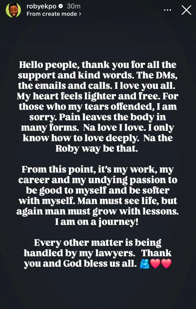 I am sorry - OAP Roby Ekpo apologises for crying during tell-all interview about his marriage to ex-wife, Mayowa Lambe