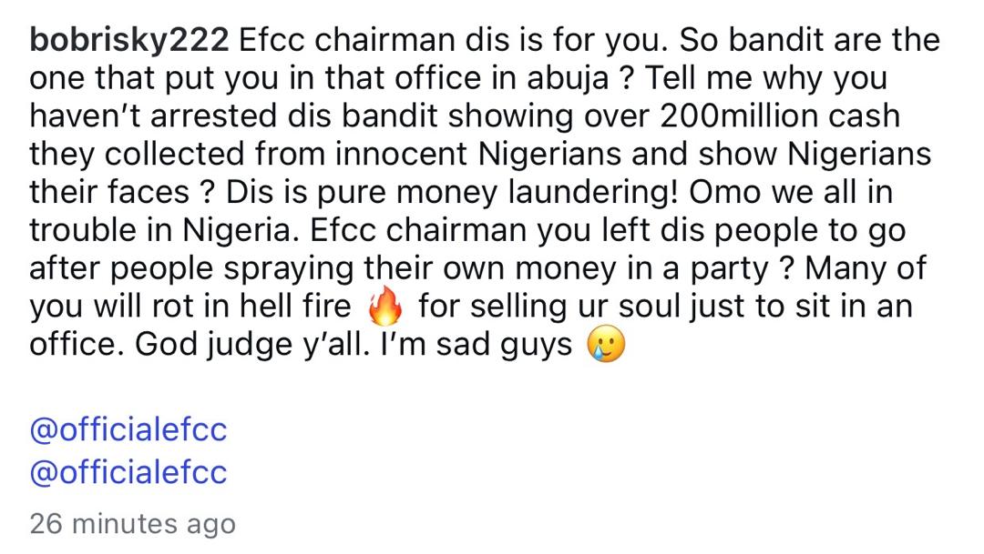 You left bandits showing off money on Tiktok to go after people spraying their own money in a party? Many of you will rot in hell fire- Bobrisky slams EFCC chair, Olanikpekun Olukoyede