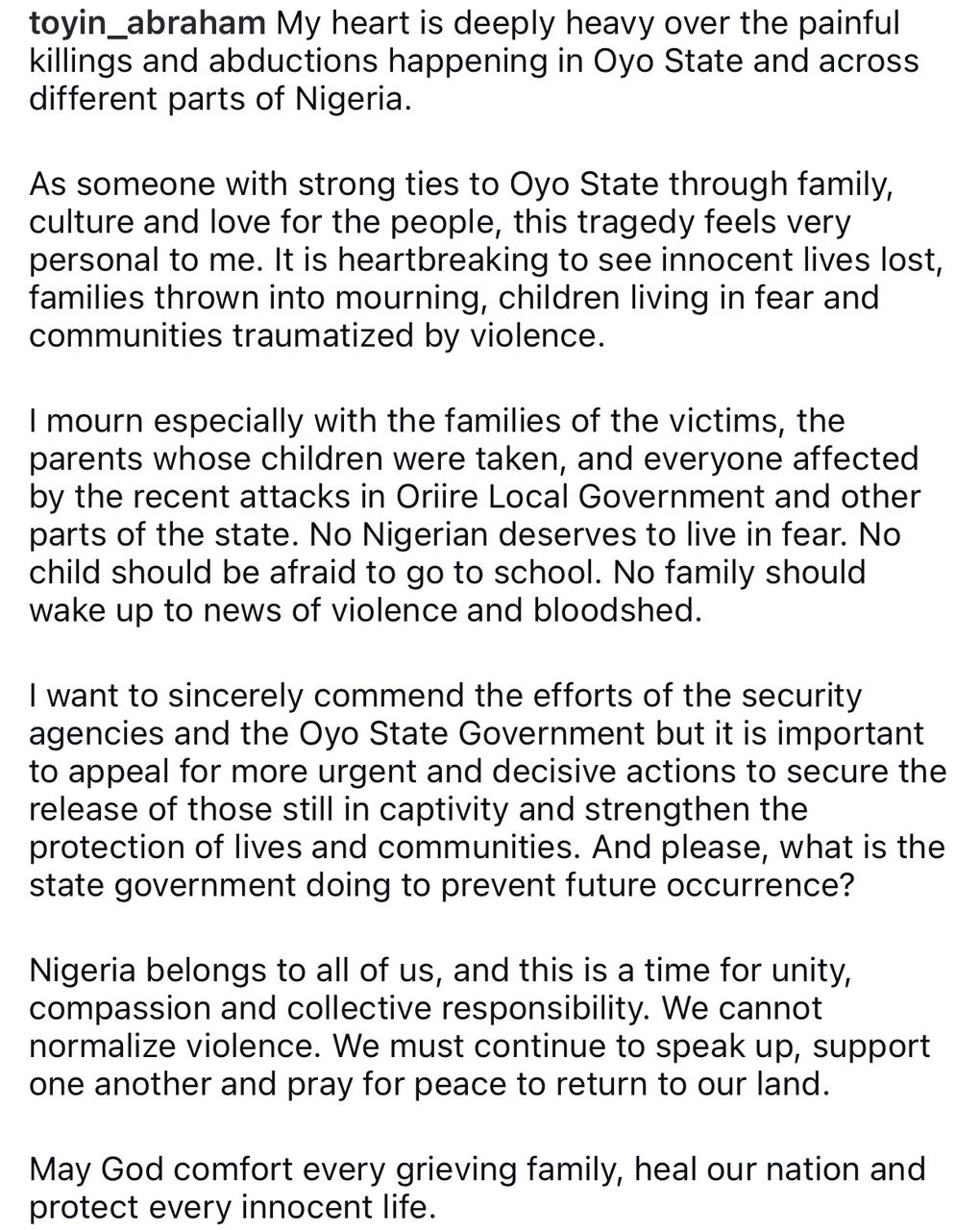 What is the state government doing to prevent future occurrence? - Actress Toyin Abraham reacts to recent t#rror att@ck in Oyo state