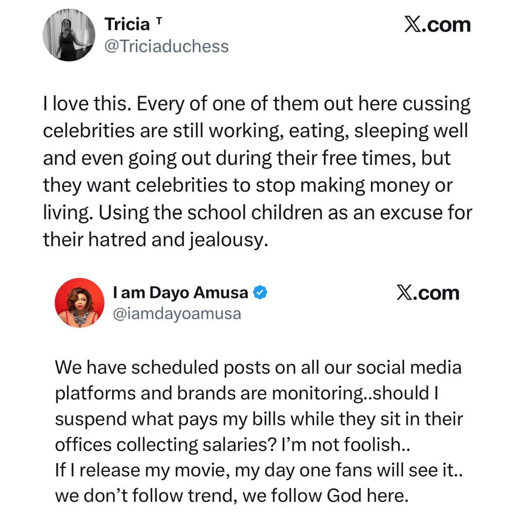 Insecurity: Actress Dayo Amusa trade words with X-users who cussed her out after she appealed to Nigerians to stop attacking her colleagues currently promoting their movies