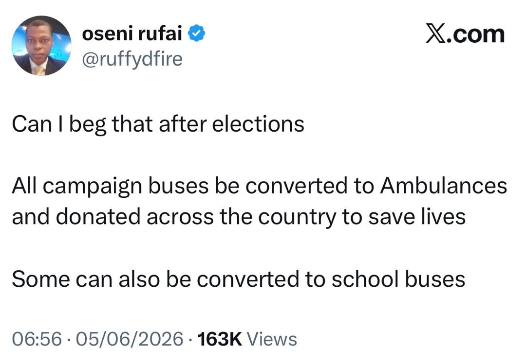 After elections, all campaign buses should be converted to ambulances - Media personality, Rufai Oseni