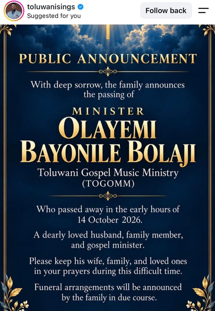 Gospel artiste Toluwanisings passes on
