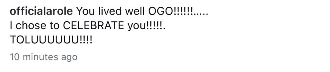 Woli Arole rebukes netizens leaving unflattering commenst following the sudden death of singer Toluwanisings