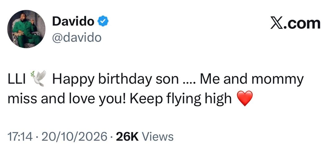 Davido celebrates late son Ifeanyi’s posthumous birthday