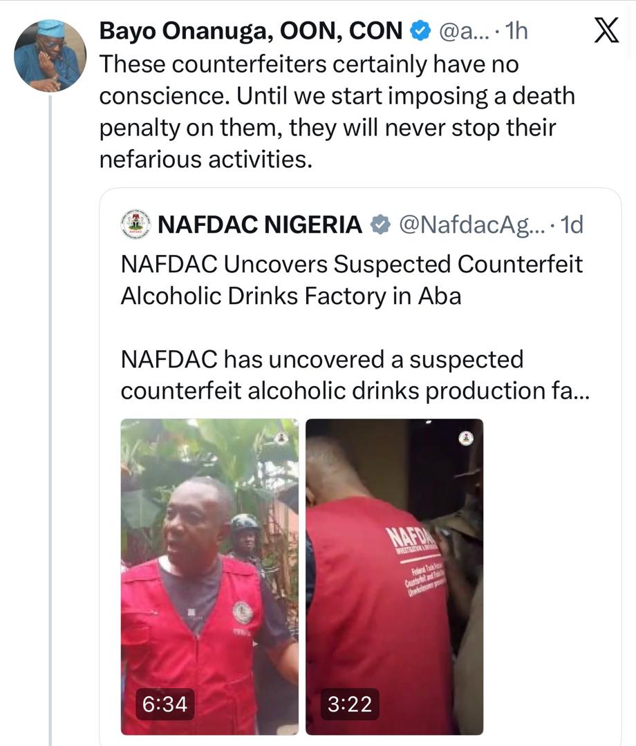 Presidential media aide, Bayo Onanuga, advocates death penalty on drug and food counterfeiters
