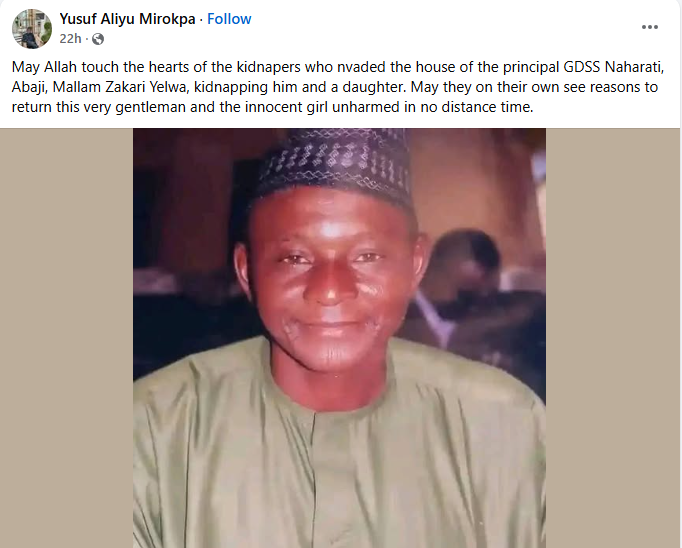 Gunmen abduct school principal and his daughter in Abuja
