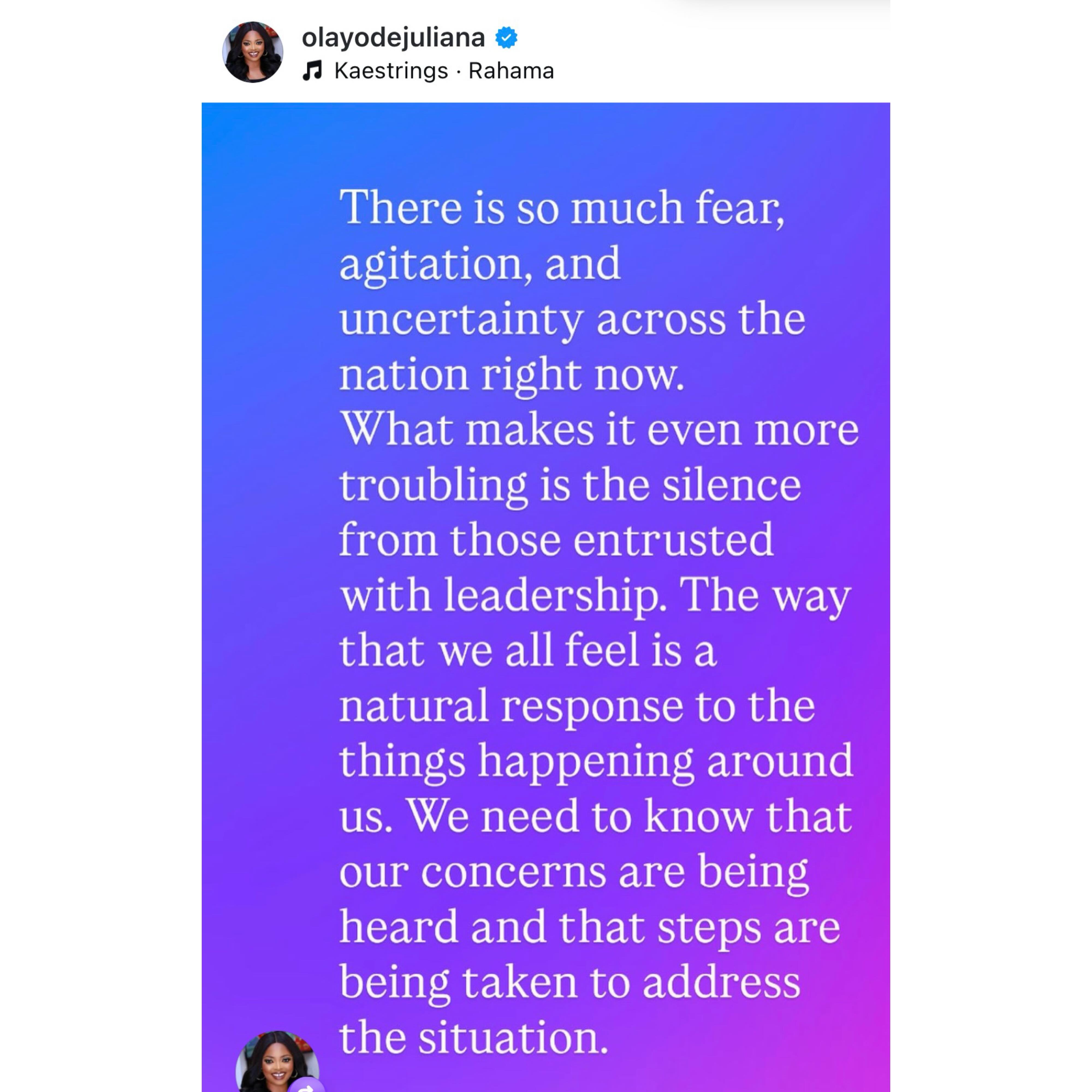 Insecurity: Pastors are not activists - Actress Juliana olayode knocks Spyro and others calling out Nigerian clergymen for not speaking up