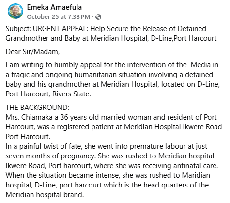 Rivers state government intervenes after hospital where deceased woman had her baby, allegedly detains the child and grandmother for one year over unpaid bills