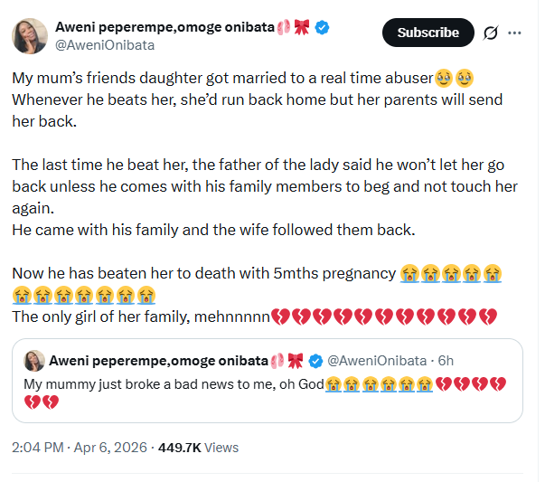 Another social media screenshot related to the domestic violence incident.