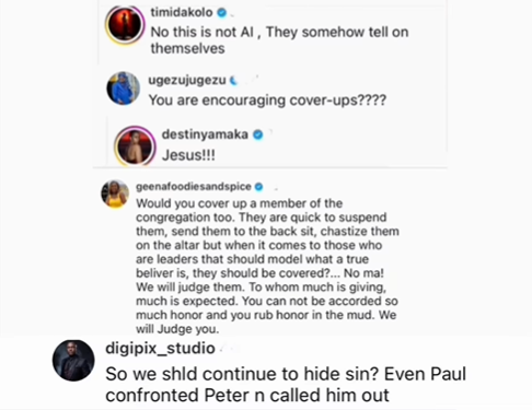 Timi Dakolo, Ugezu Ugezu, others react to video of clergywoman, Funke Felix-Adejumo stating that an Imam asked her why Christians do not cover erring pastors the way Muslims do