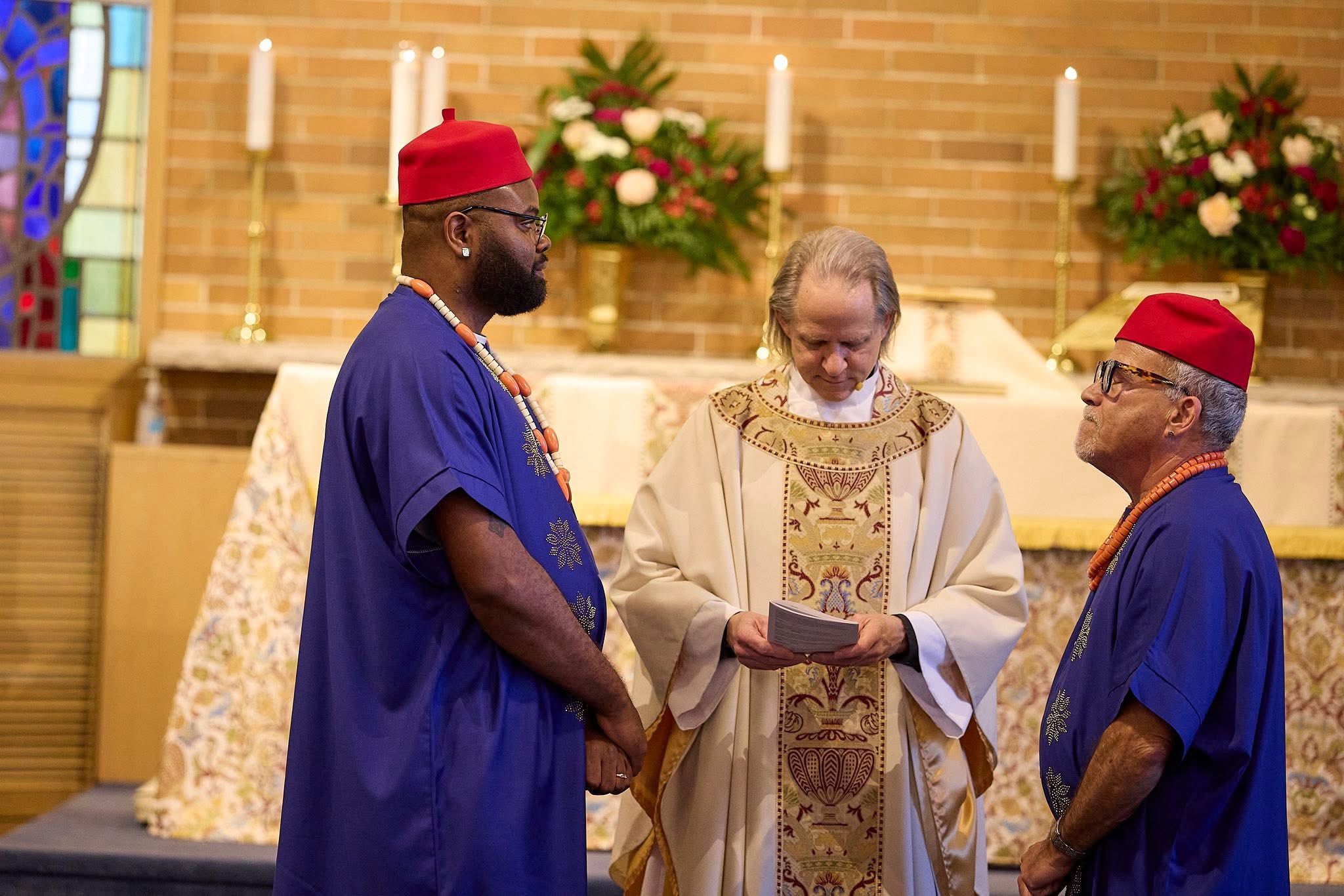 Catholic priest reacts to trending photos of a Nigerian man and his white husband getting married in a church