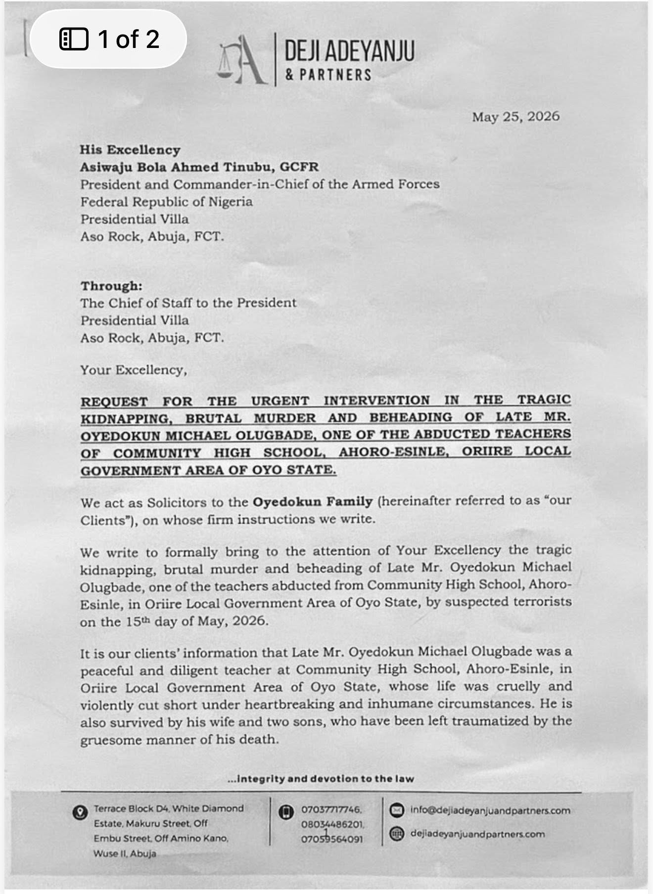Family of behe@ded Oyo teacher pleads with President Tinubu for personal intervention, visit and recovery of his remains
