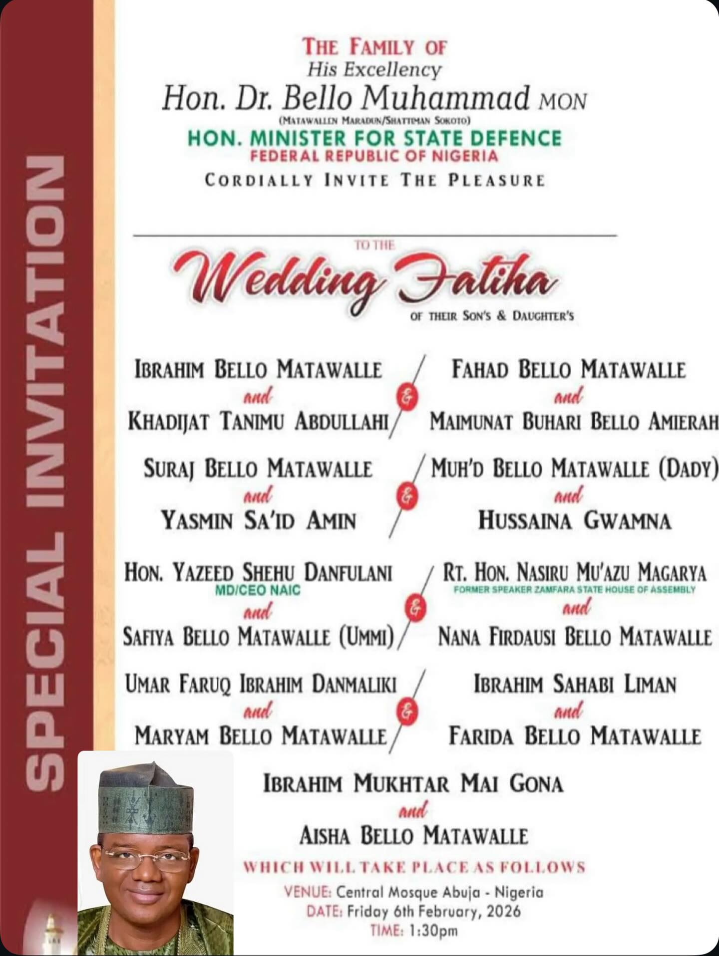 Minister of State for Defence, Bello Matawalle set to marry off 9 of his children same day