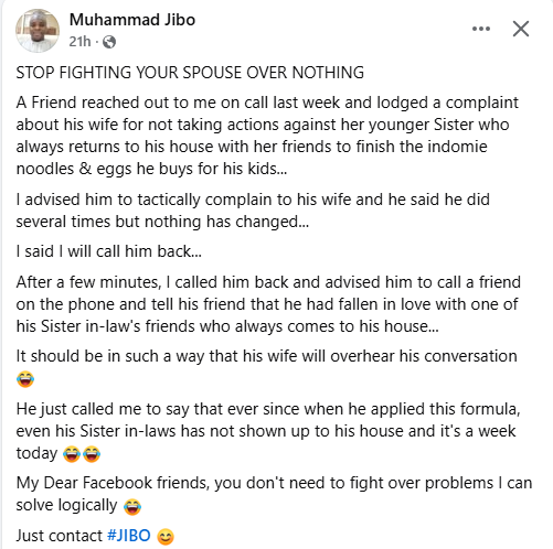 Nigerian man narrates how he helped a friend solve a problem concerning his wife