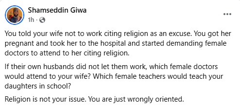 Nigerian man addresses men who don't allow their wives work but demand female doctors during childbirth