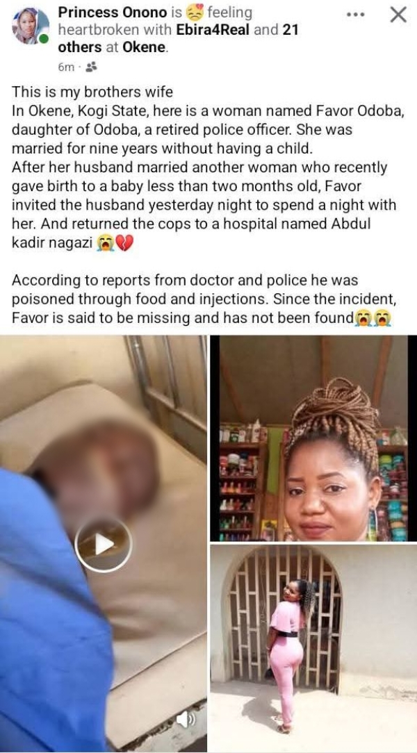 Woman accused of poisoning her husband to d3ath after he married second wife in Kogi