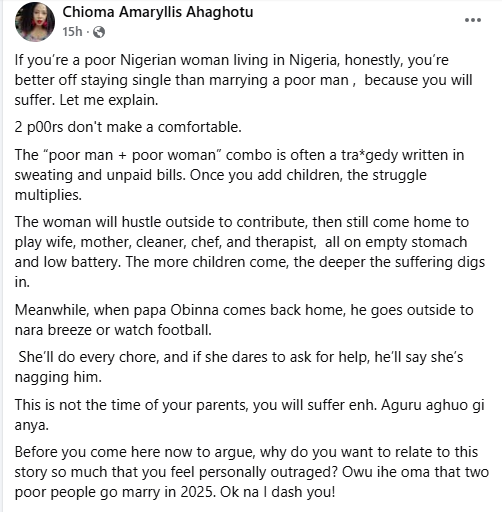 If you are a p00r Nigerian woman living in Nigeria, you?re better off staying single than marrying a p00r man Media personality , Chioma Amaryllis Ahaghotu says