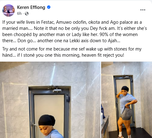 If your wife lives in Festac, Amuwo Odofin, Okota, Ago, try and gather money for DNA tests - Nigerian woman tells married men