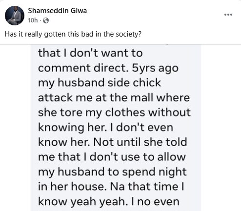 She attacked me at a mall, tore my clothes for not allowing him to spend the night in her house - Nigerian women share experiences with their husband